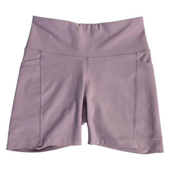 Old Navy High Rise Lavender Lilac Biker Shorts Powersoft Compression Go-Dry L - Picture 1 of 15